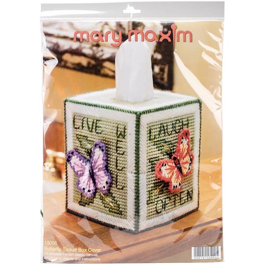 Mary Maxim 5&#x27;&#x27; Butterfly Plastic Canvas Tissue Box Kit, 7ct.